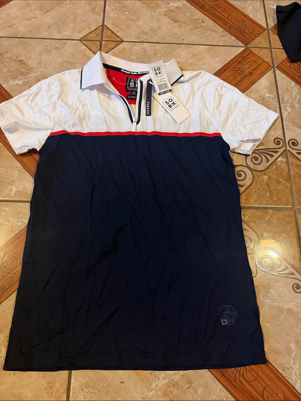 Men’s Colorblock Polo Shirt - Navy & White with Red Trim